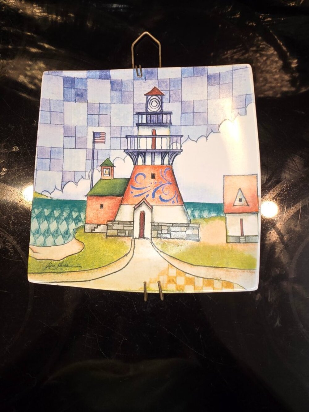 Jim Shore Lighthouse Hanging Plate with Hanger Curved Edge 8.5 inches Blue Green